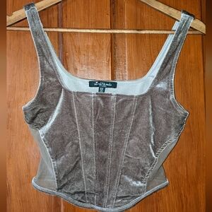 Mixed Threads XS Beige Velvet & Mesh Crop Top Vest Bodice